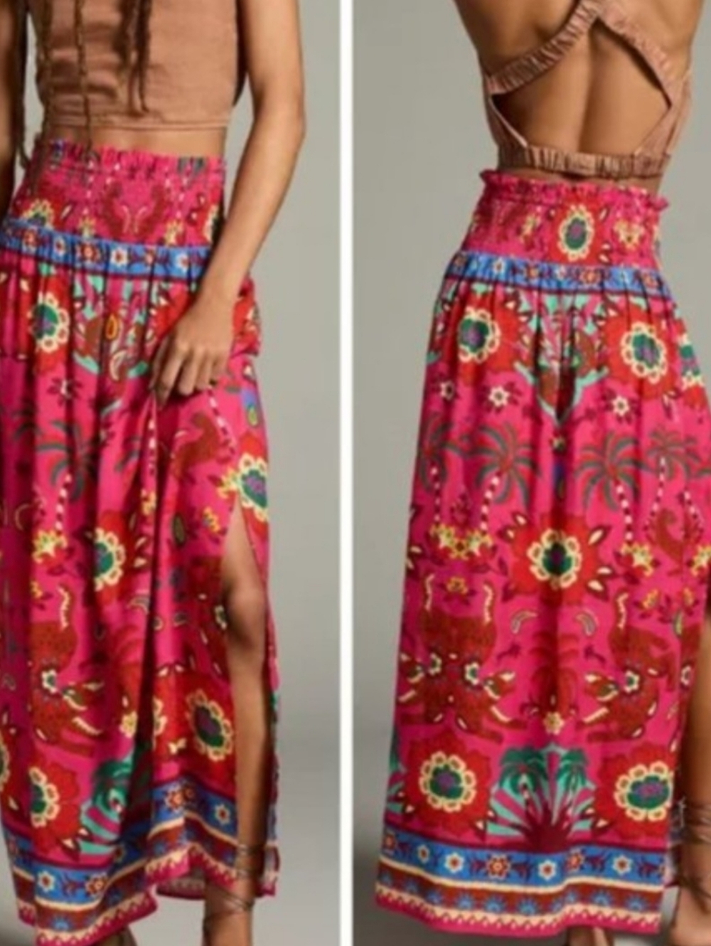 Farm Rio x Anthropologie Smocked Printed Maxi Skirt, Size L - Picture 13 of 14